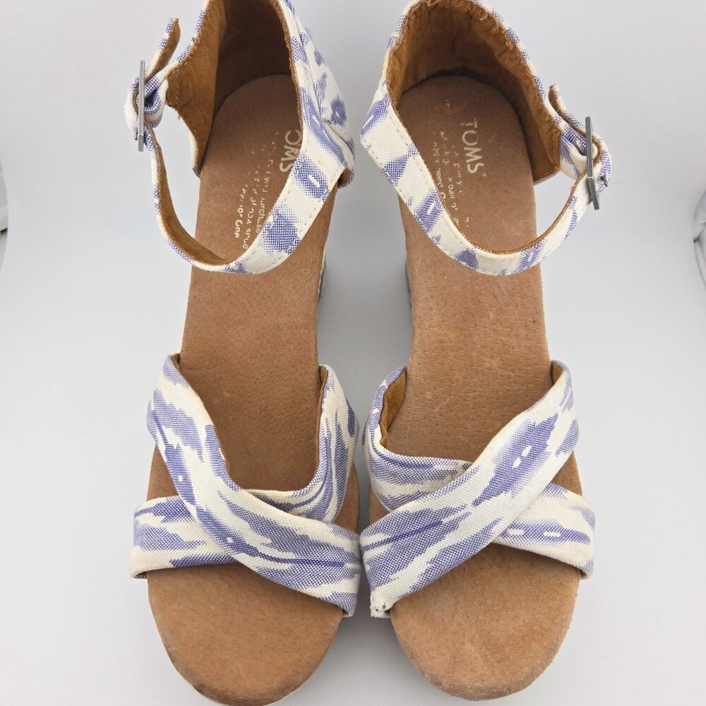 TOMS Blue Ikat Wedge Sandals | Size 8.5 | Strappy High Heels